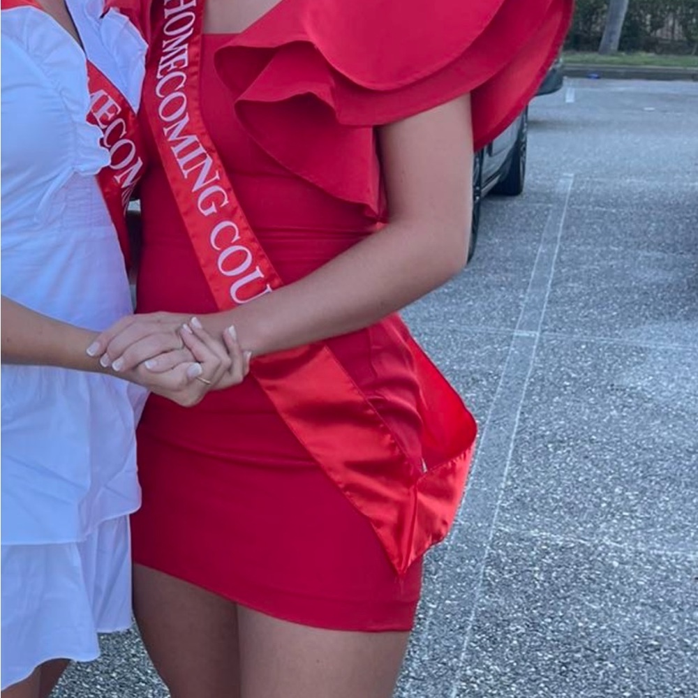TCEC Bold Red Ruffle Mini Dress - Picture 5 of 6